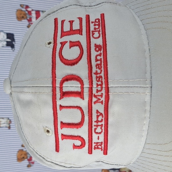 Vintage 90s Mustang Club Judge stitched lettering grey & red snapback hat cap - Picture 6 of 8